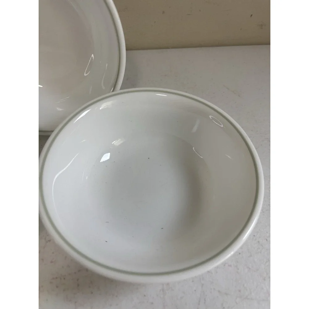 Corelle White with Green Rim Cereal Soup Bowls 6.25